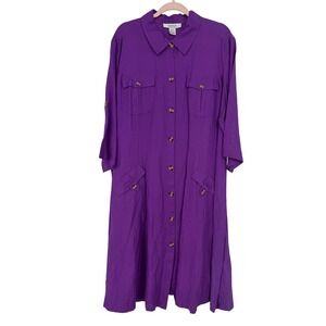 Avenue by Jessica London Purple Linen Blend Shirt Dress Plus Size 24 NWT